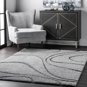 Carolyn Modern Shag Area Rug, 6' Square, Dark Grey